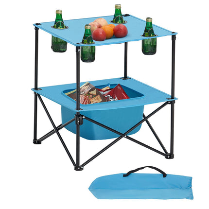 Folding Camping Table, 4 Cup Holders, Carry Bag, Blue