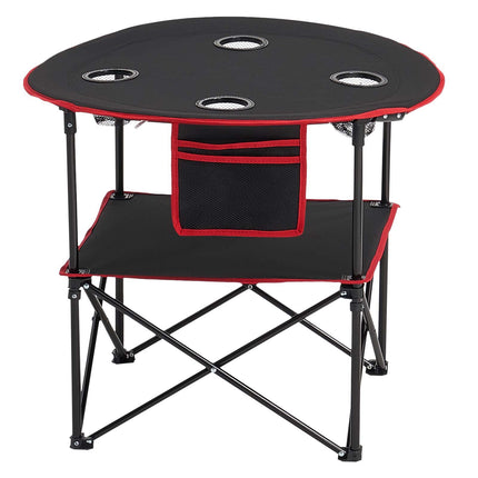 Folding Camping Table, 600D Oxford, 4 Cup Holders, Bag, Black