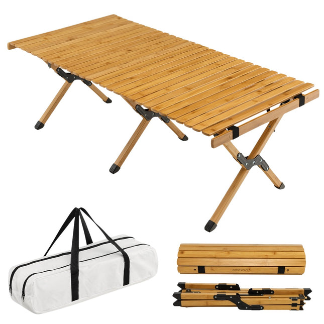 Folding Camping Table, Bamboo, Carry Bag, 122x60cm