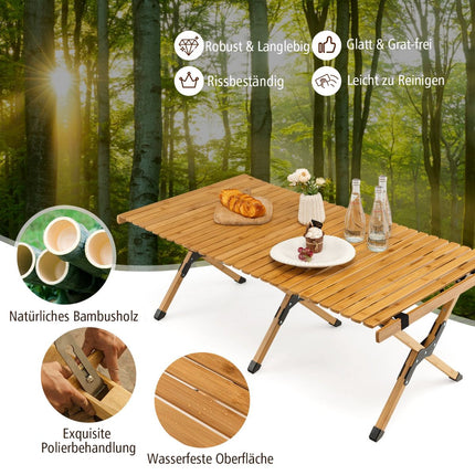 Folding Camping Table, Bamboo, Carry Bag, 122x60cm