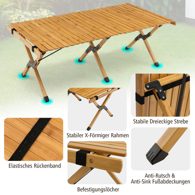 Folding Camping Table, Bamboo, Carry Bag, 122x60cm