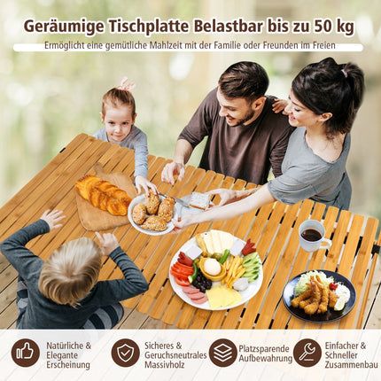 Folding Camping Table, Bamboo, Carry Bag, 122x60cm