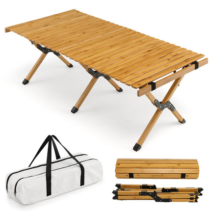 Folding Camping Table, Bamboo, Carry Bag, 122x60cm