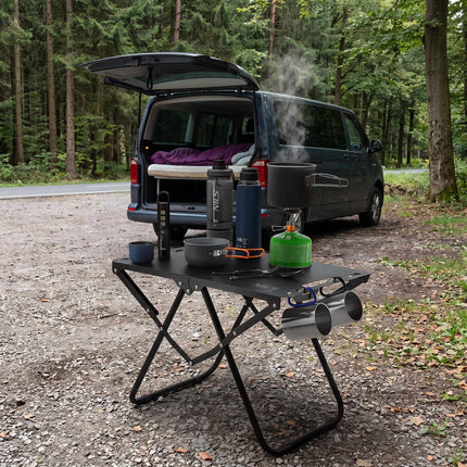 Folding Camping Table, Black, Steel Frame with Cover