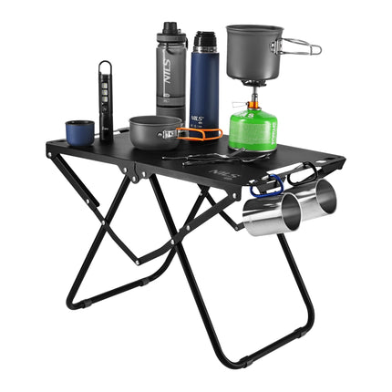 Folding Camping Table, Black, Steel Frame with Cover
