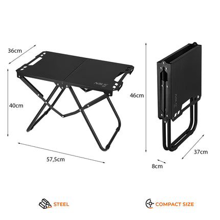 Folding Camping Table, Black, Steel Frame with Cover