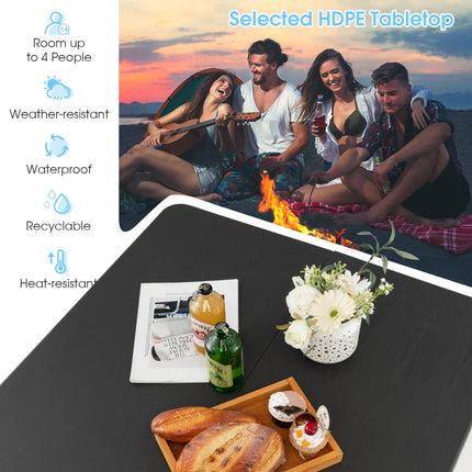 Folding Camping Table, HDPE Top, Steel Frame, 330 lb