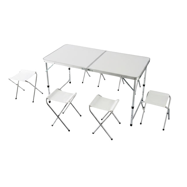 Folding Camping Table with 4 Stools, Adjustable Height