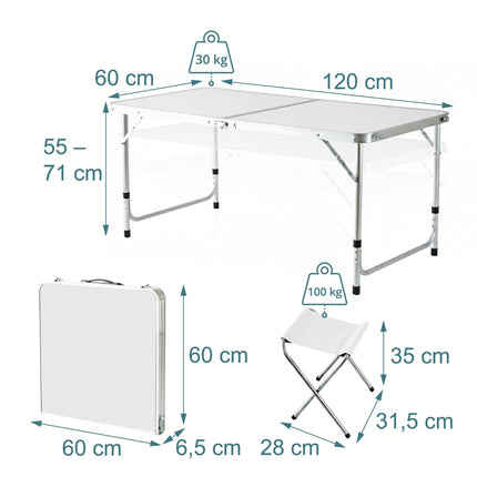 Folding Camping Table with 4 Stools, Adjustable Height