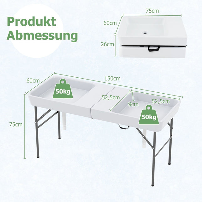 Folding Camping Table with Double Basin & Drain Hose