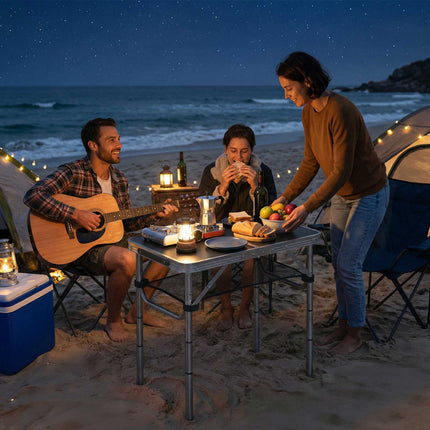 Folding Camping Table with Mesh, Adjustable Heights, Aluminum