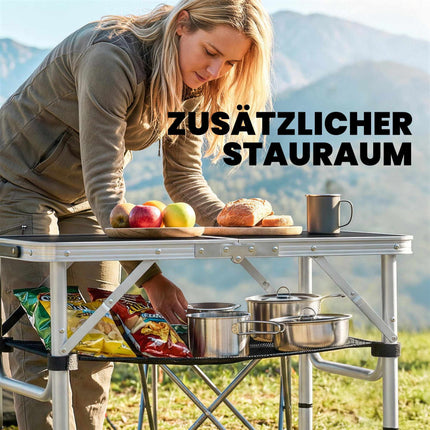 Folding Camping Table with Mesh, Adjustable Heights, Aluminum