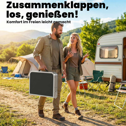 Folding Camping Table with Mesh, Adjustable Heights, Aluminum