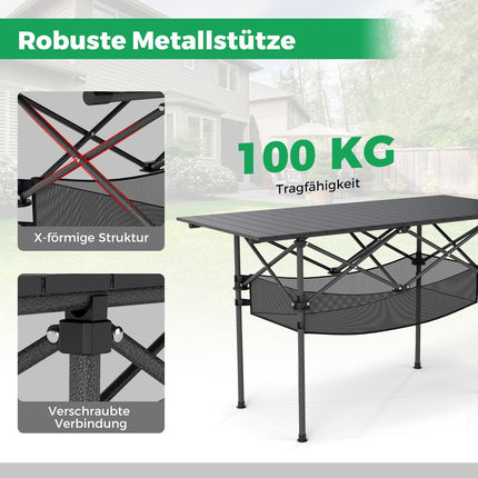 Folding Camping Table with Roll-Up Aluminum Top, Black