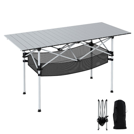 Folding Camping Table with Roll-Up Aluminum Top, Silver