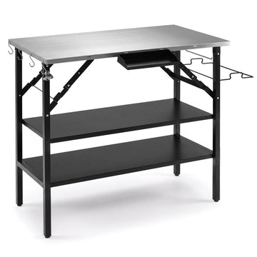 Folding Camping Table with Stainless Steel Worktops