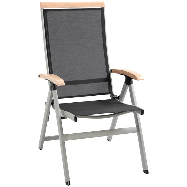 Folding garden chair in aluminium, black & silver, backrest in mesh