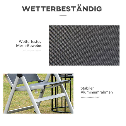 Folding garden chair in aluminium, black & silver, backrest in mesh