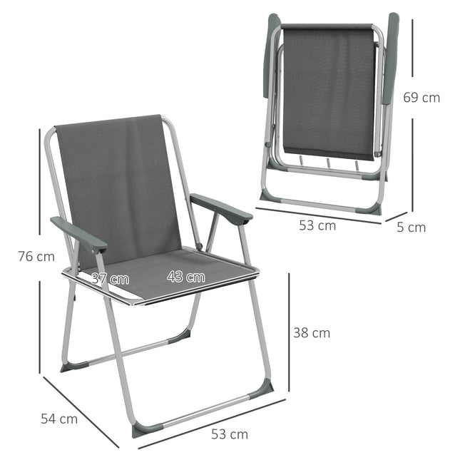 Set of 4 gray folding garden chairs with armrests