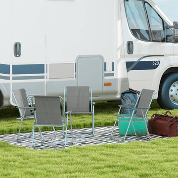 Set of 4 gray folding garden chairs with armrests