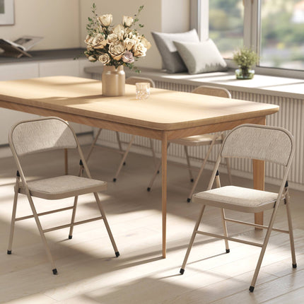 Folding Chairs 2-Pack, Metal Legs, Linen Look, Beige