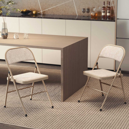 Folding Chairs 2-Pack, Metal Legs, Linen Look, Beige