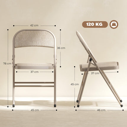Folding Chairs 2-Pack, Metal Legs, Linen Look, Beige