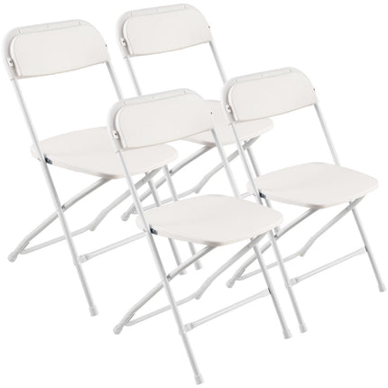 Folding Chairs 4-Pack, Plastic Seat, 350 lb, White