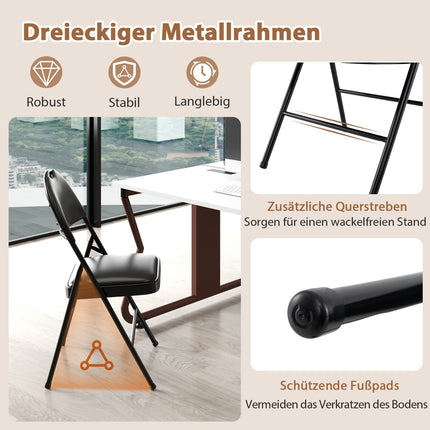 Folding Chairs Set of 2, Padded, Metal Frame, PVC Leather
