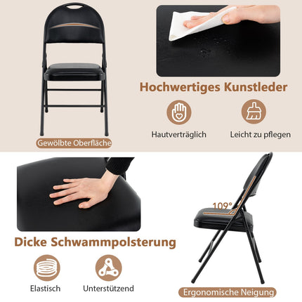 Folding Chairs Set of 2, Padded, Metal Frame, PVC Leather
