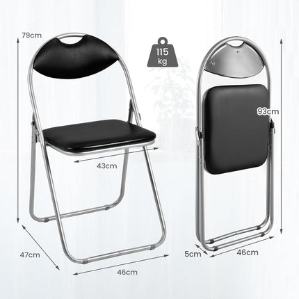 Folding Chairs Set of 4, Metal Frame, Padded Seats