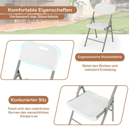 Folding Chairs Set of 4, Metal Frame, White, Portable