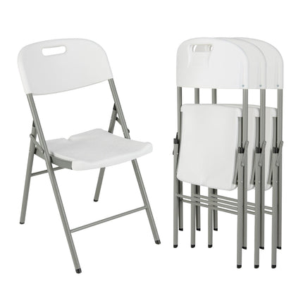 Folding Chairs Set of 4, Metal Frame, White, Portable