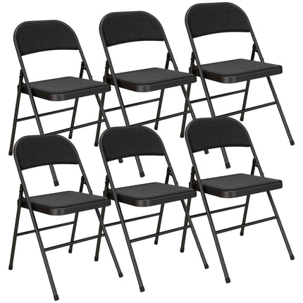 Folding Chairs Set of 6, Black, Steel Frame, Linen Look