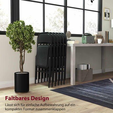 Folding Chairs Set of 6, Black, Steel Frame, Linen Look