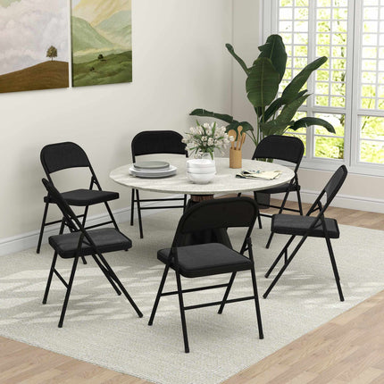 Folding Chairs Set of 6, Black, Steel Frame, Linen Look