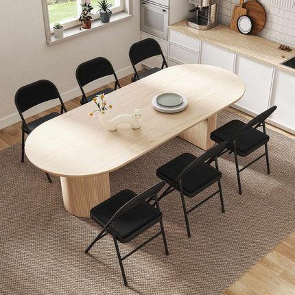 Folding Chairs Set of 6, Black, Steel Frame, Linen Look