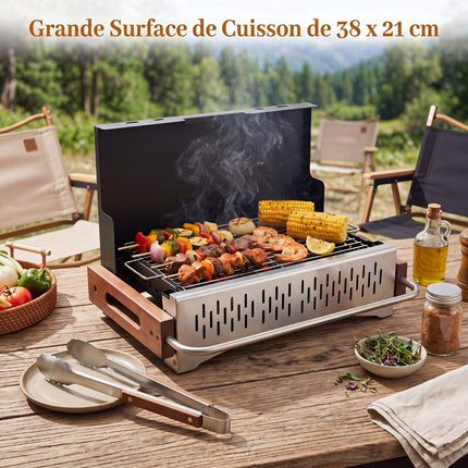 Folding Charcoal Grill, 2 Heights, 4-Sided Ventilation, Black