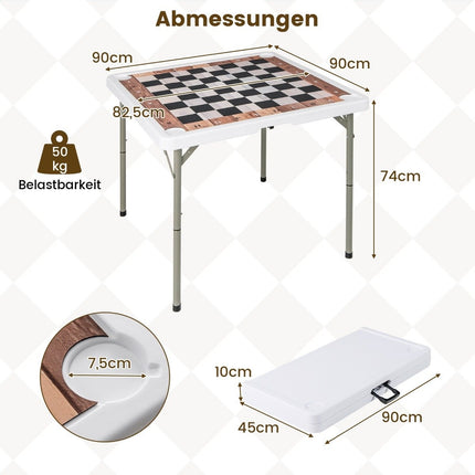 Folding Chess Table with Removable Mat & Cup Holders