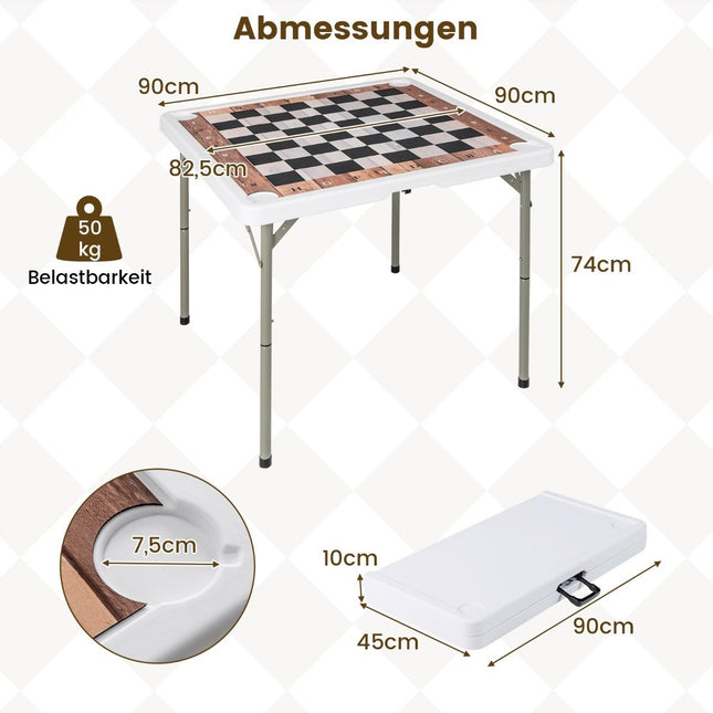 Folding Chess Table with Removable Mat & Cup Holders