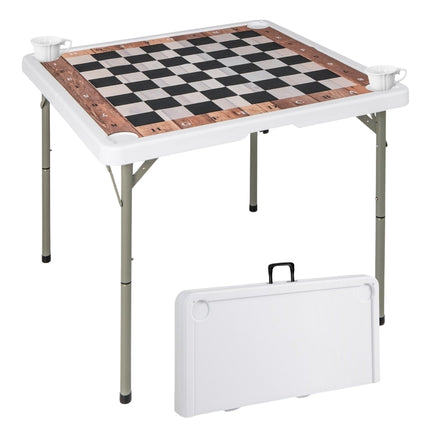 Folding Chess Table with Removable Mat & Cup Holders
