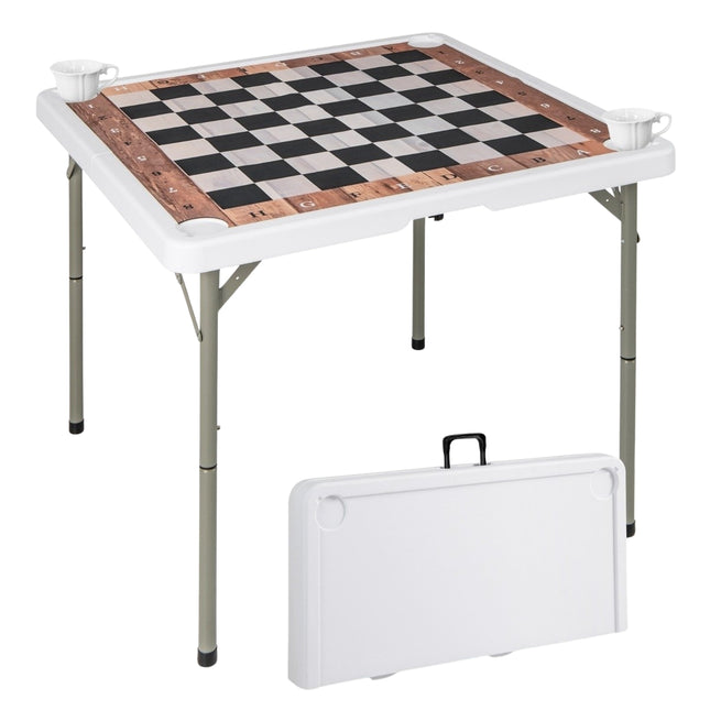 Folding Chess Table with Removable Mat & Cup Holders
