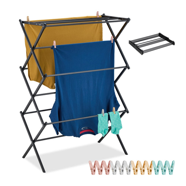 Folding Clothes Drying Rack with Pegs, 6 Tiers