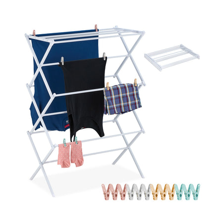 Folding Clothes Drying Rack with Pegs, Space-Saving