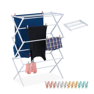 Folding Clothes Drying Rack with Pegs, Space-Saving