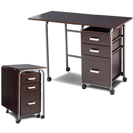Folding Computer Desk Rolling Office Table with Metal Frame 105 x 50 x 75 cm Brown