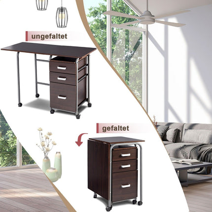 Folding Computer Desk Rolling Office Table with Metal Frame 105 x 50 x 75 cm Brown