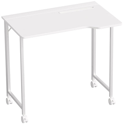 Folding Computer Desk with Wheels, White, 80 x 52 cm
