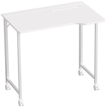 Folding Computer Desk with Wheels, White, 80 x 52 cm