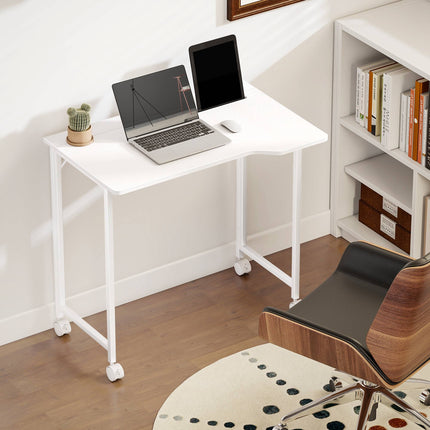 Folding Computer Desk with Wheels, White, 80 x 52 cm
